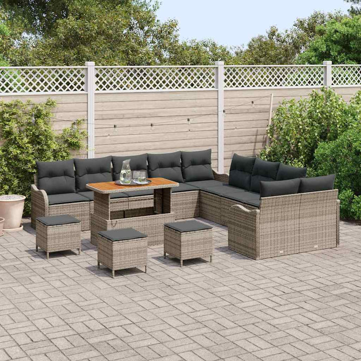 Havesofa Sæt med pude 14 pcs Grå polyrattan