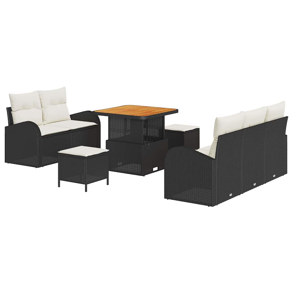 Havesofa Sæt med pude 8 pcs Sort polyrattan