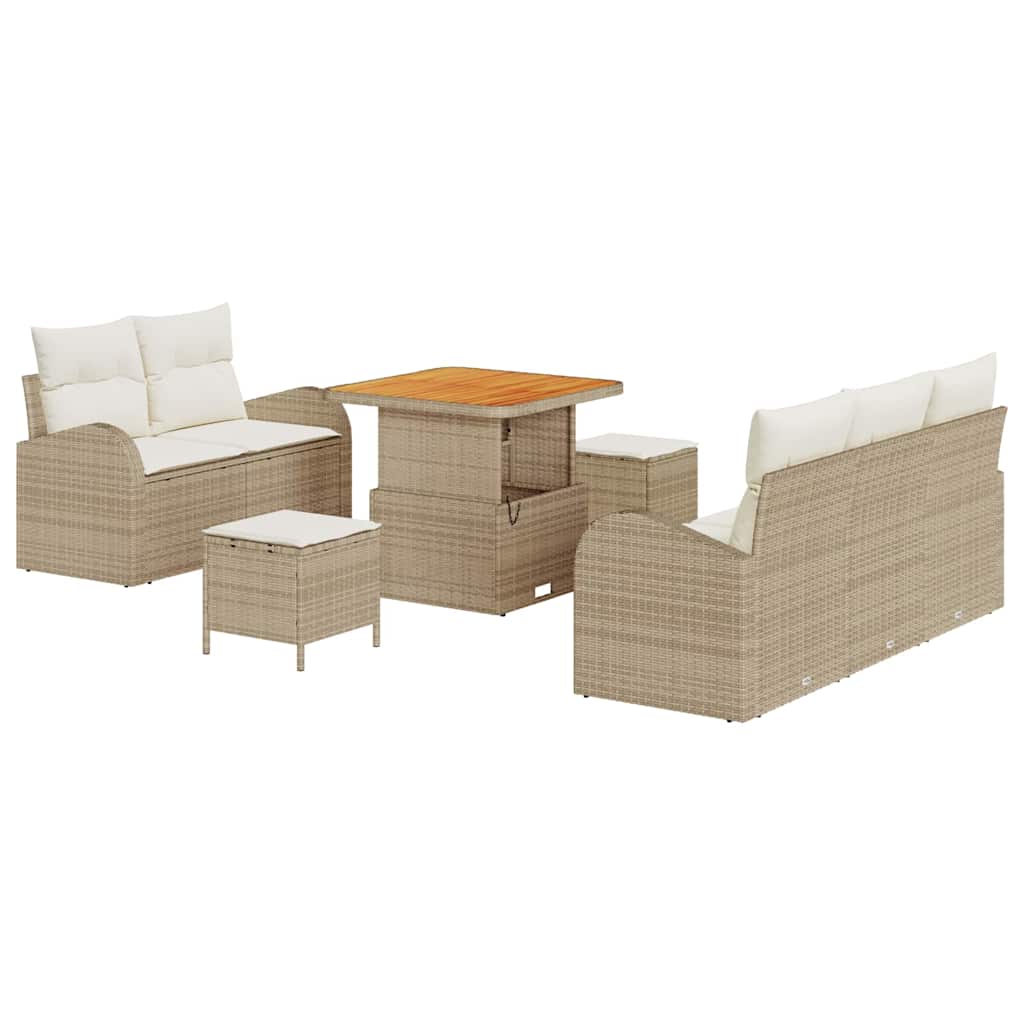 Havesofa Sæt med pude 8 pcs Beige polyrattan