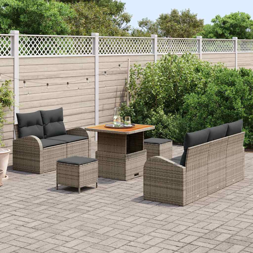 Havesofa Sæt med pude 8 pcs Grå polyrattan