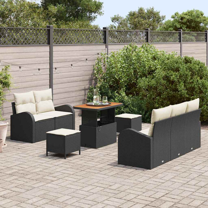 Havesofa Sæt med pude 8 pcs Sort polyrattan