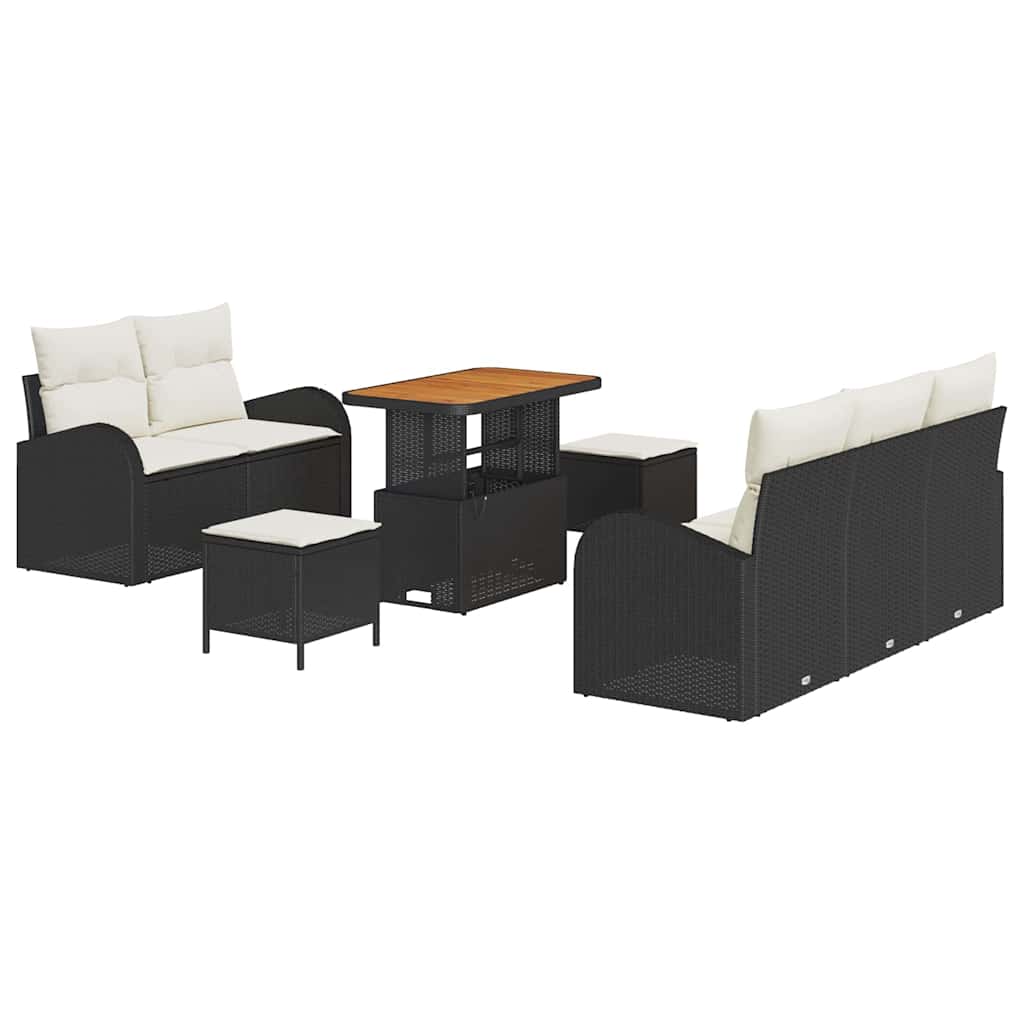 Havesofa Sæt 8 stk. Sort polyrattan