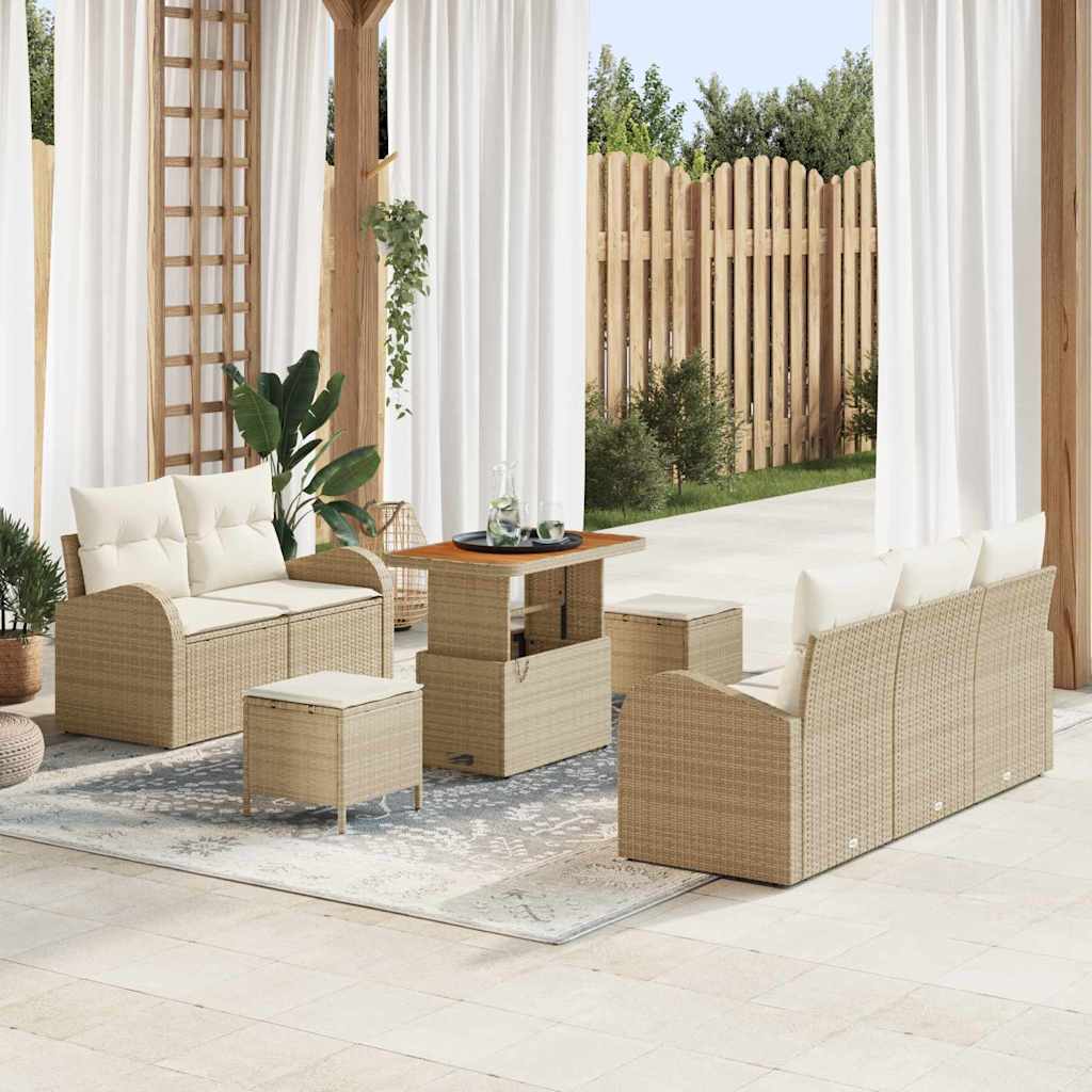 Havesofa Sæt med pude 8 pcs Beige polyrattan