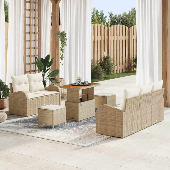 Havesofa Sæt med pude 8 pcs Beige polyrattan