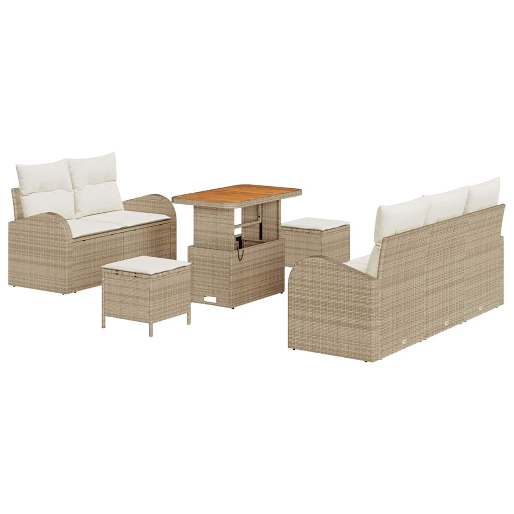 Havesofa Sæt med pude 8 pcs Beige polyrattan