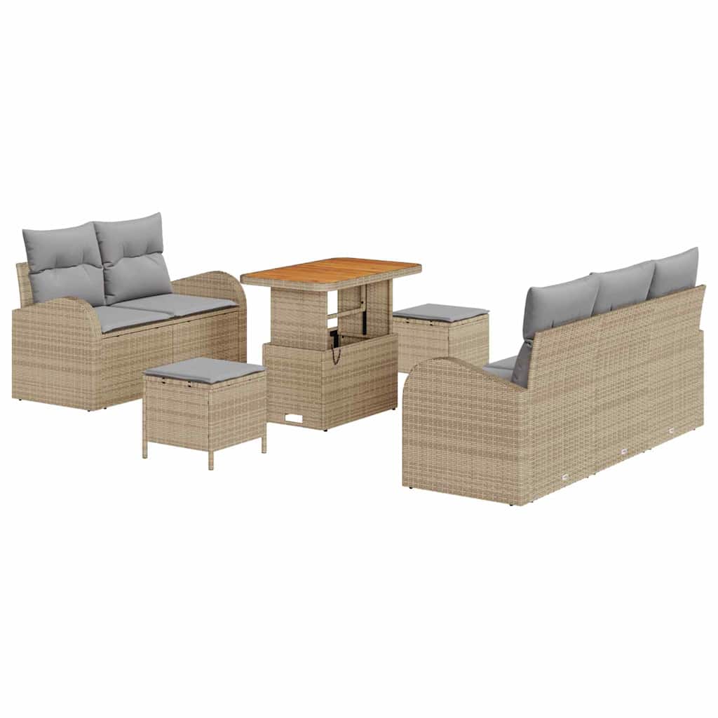 Havesofa Sæt med pude 8 pcs Beige polyrattan