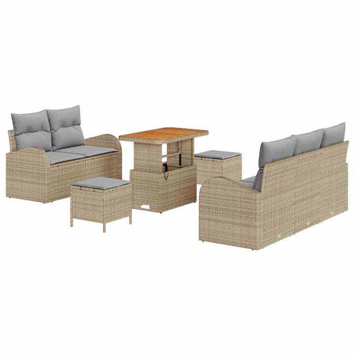 Havesofa Sæt med pude 8 pcs Beige polyrattan