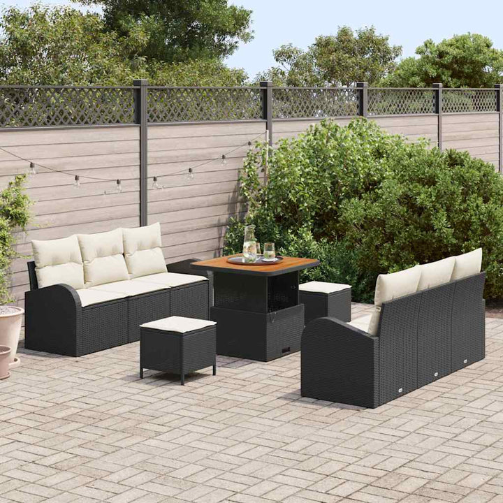 Havesofa Sæt med pude 9 pcs Sort polyrattan