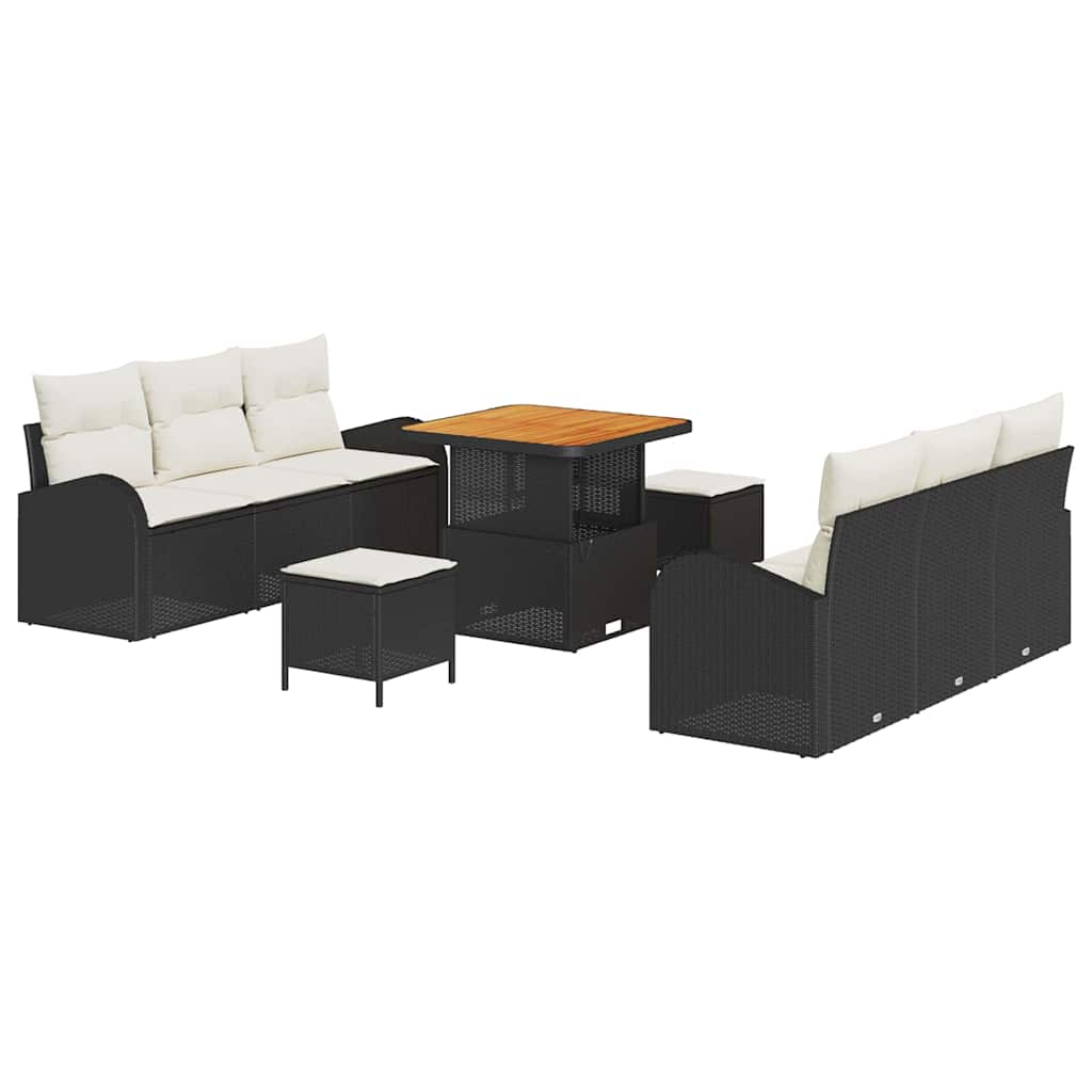 Havesofa Sæt 9 stk. Sort polyrattan