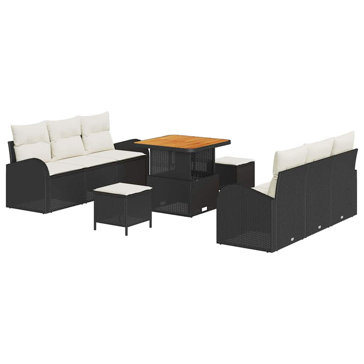 Havesofa Sæt med pude 9 pcs Sort polyrattan