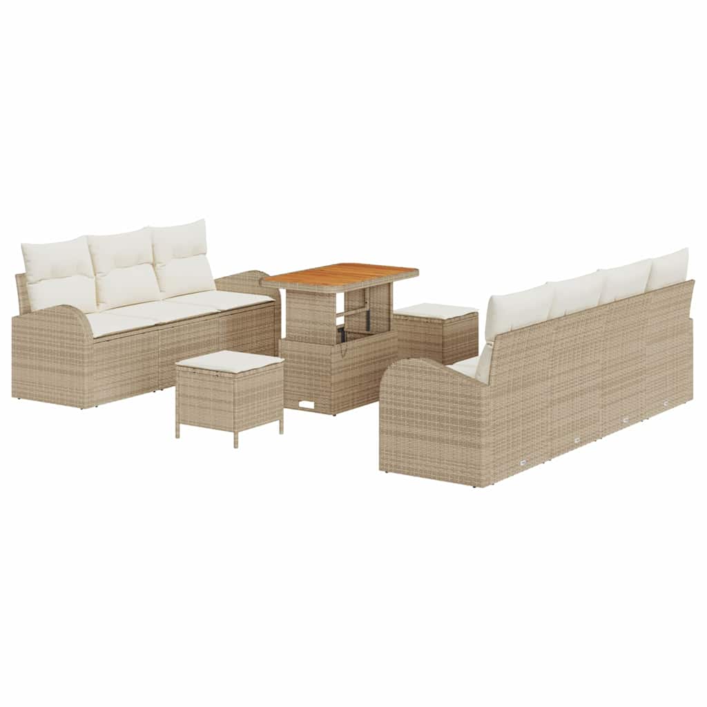 Havesofa Sæt med pude 10 pcs Beige polyrattan