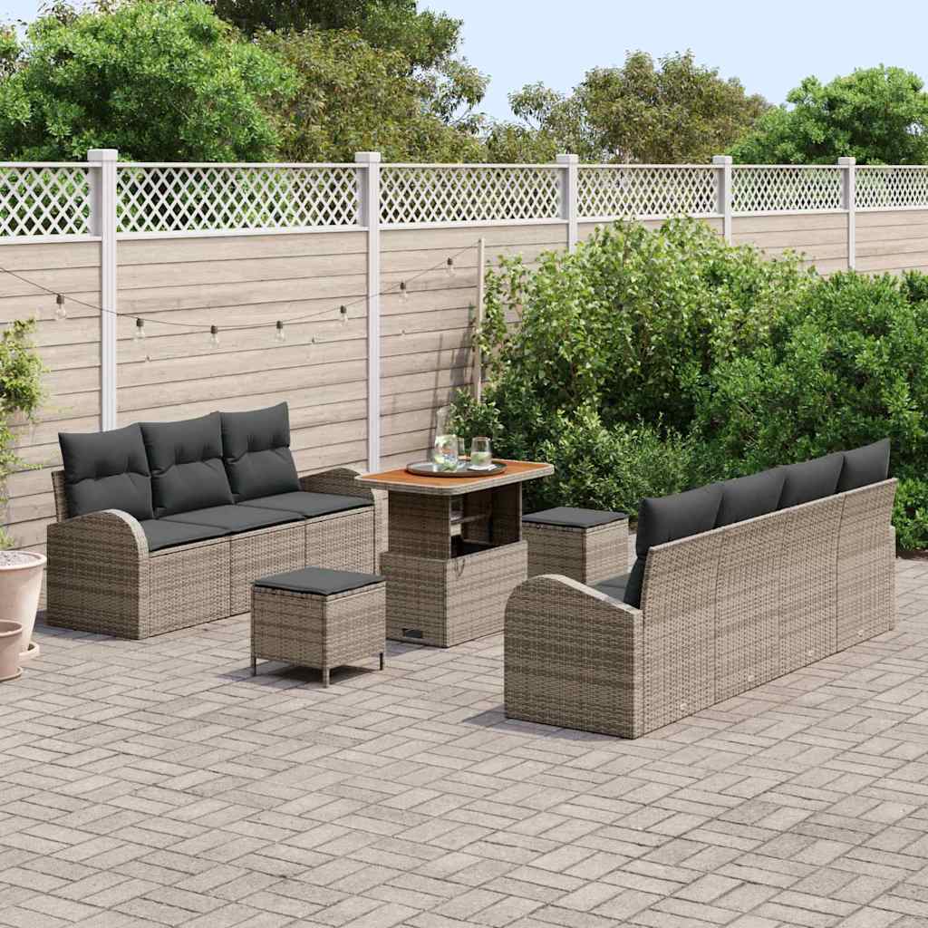 Havesofa Sæt med pude 10 pcs Grå polyrattan