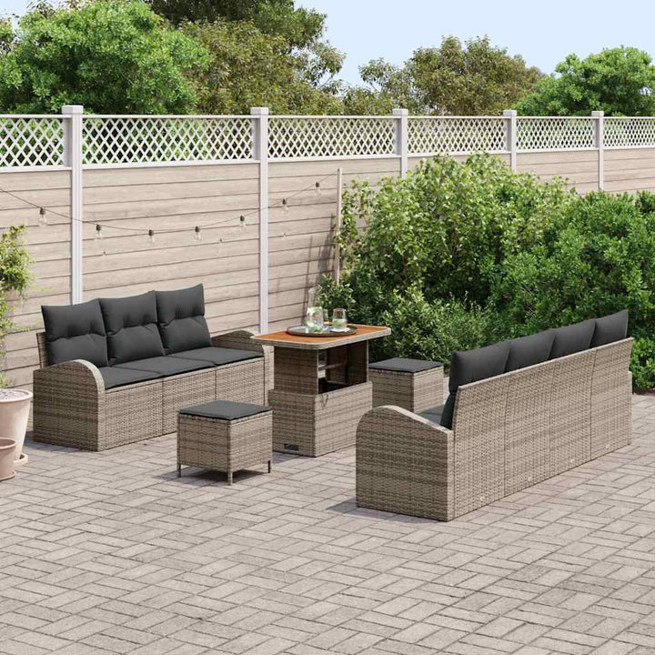 Havesofa Sæt med pude 10 pcs Grå polyrattan