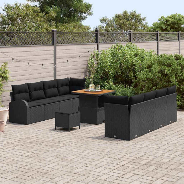 Havesofa Sæt med pude 11 pcs Sort polyrattan