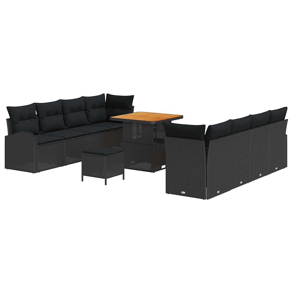 Havesofa Sæt med pude 11 pcs Sort polyrattan
