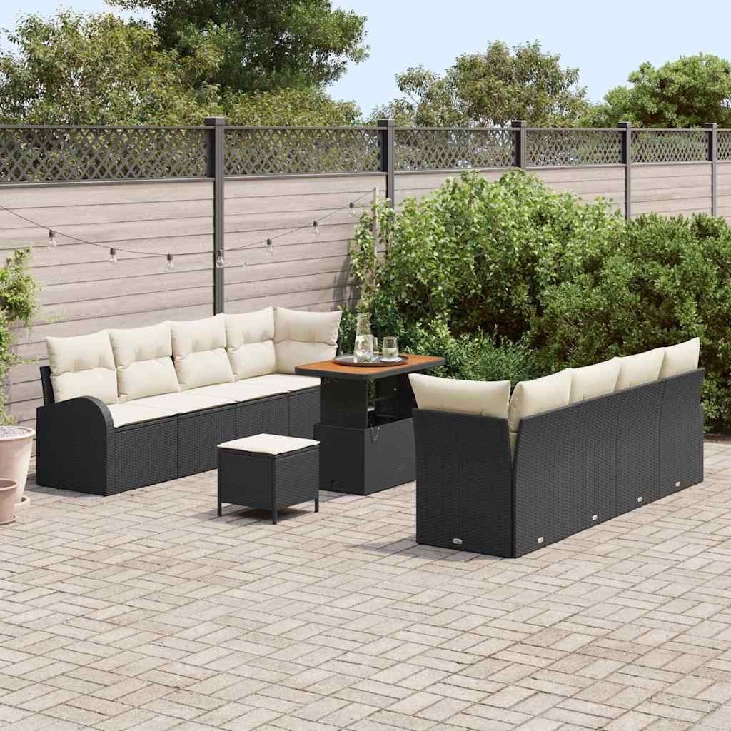 Havesofa Sæt med pude 11 pcs Sort polyrattan