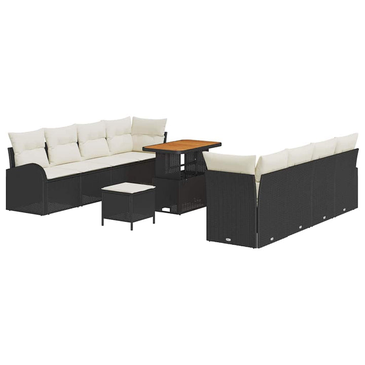 Havesofa Sæt med pude 11 pcs Sort polyrattan
