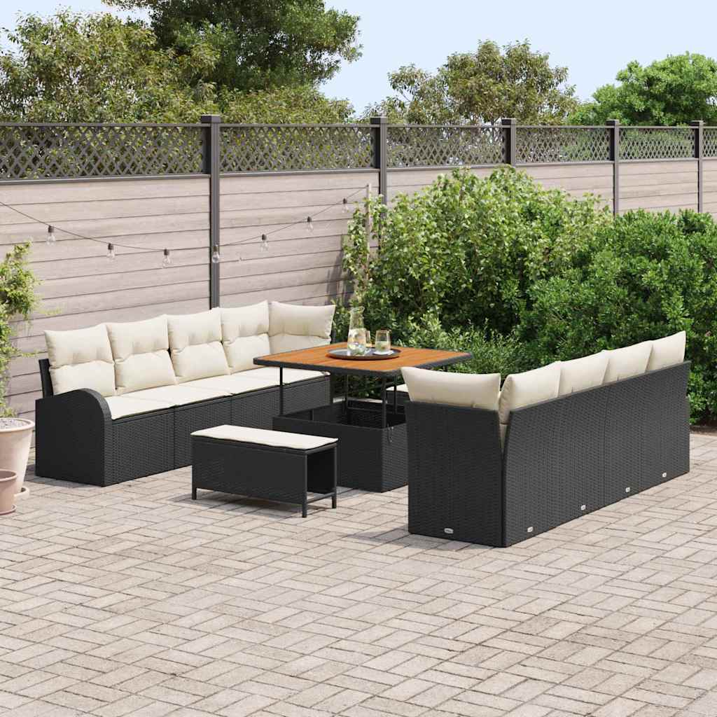 Havesofa Sæt med pude 11 pcs Sort polyrattan