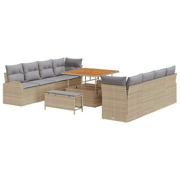 Havesofa Sæt med pude 11 pcs Beige polyrattan