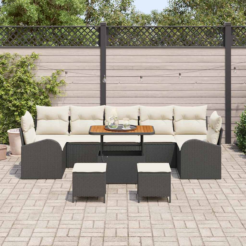 Havesofa Sæt 10 stk. Sort polyrattan