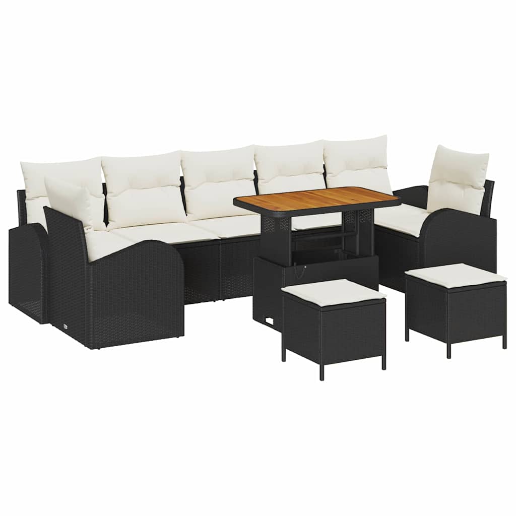 Havesofa Sæt 10 stk. Sort polyrattan
