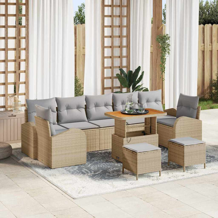 Havesofa Sæt med pude 10 pcs Beige polyrattan