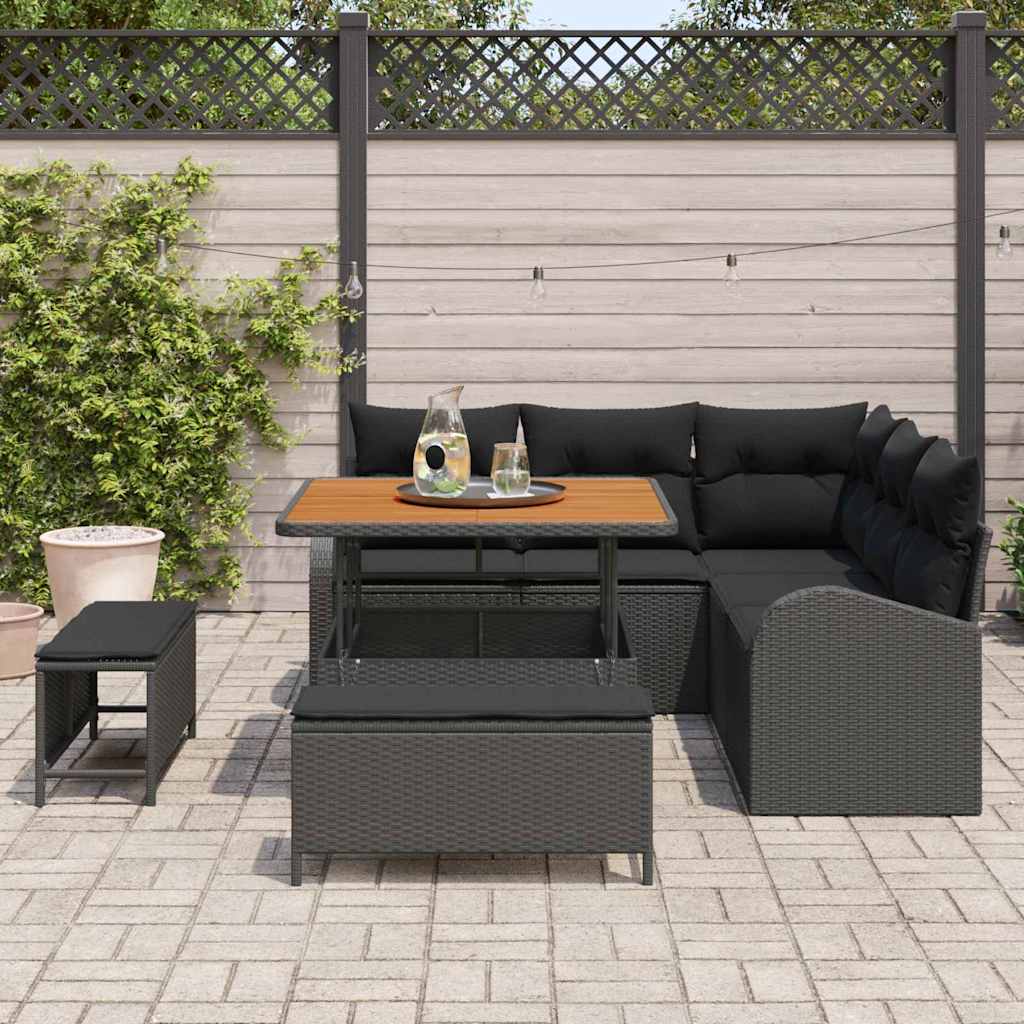 Havesofa Sæt med pude 8 pcs Sort polyrattan