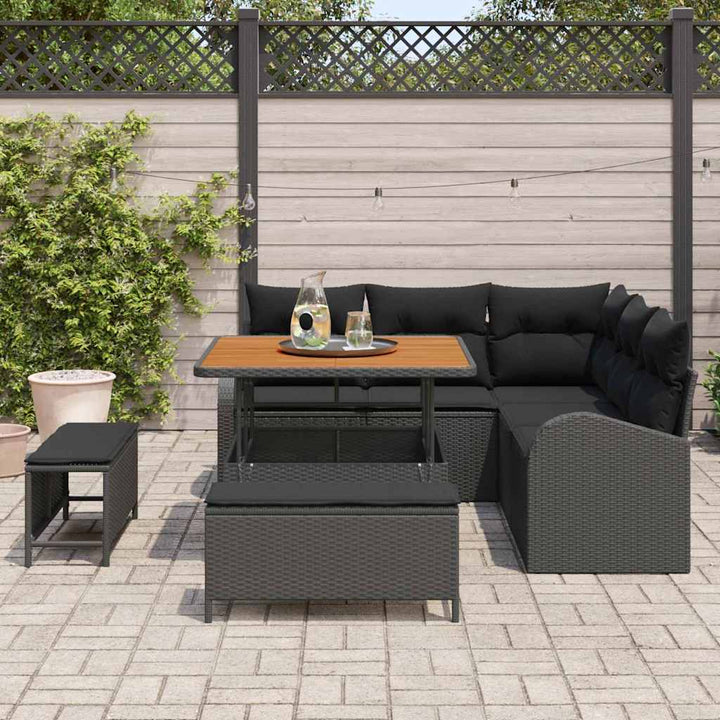 Havesofa Sæt med pude 8 pcs Sort polyrattan