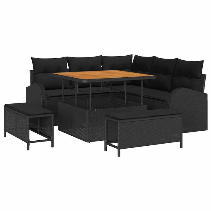 Havesofa Sæt med pude 8 pcs Sort polyrattan