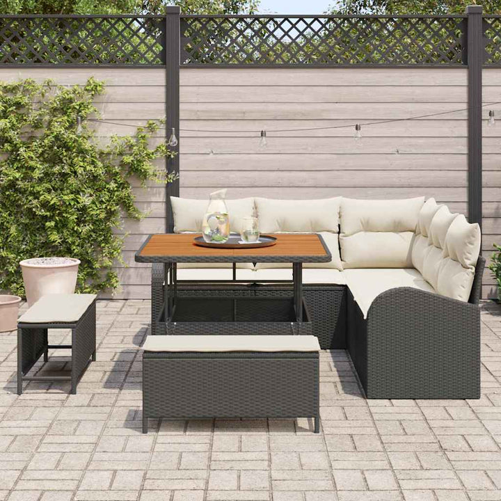 Havesofa Sæt 8 stk. Sort polyrattan