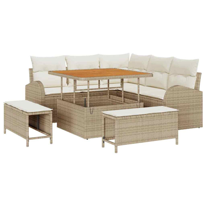 Havesofa Sæt med pude 8 pcs Beige polyrattan