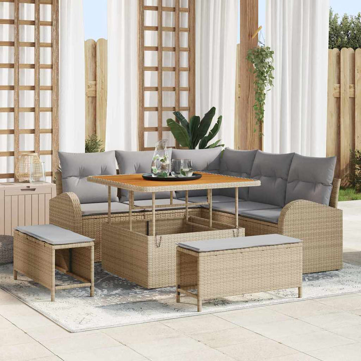 Havesofa Sæt med pude 8 pcs Beige polyrattan