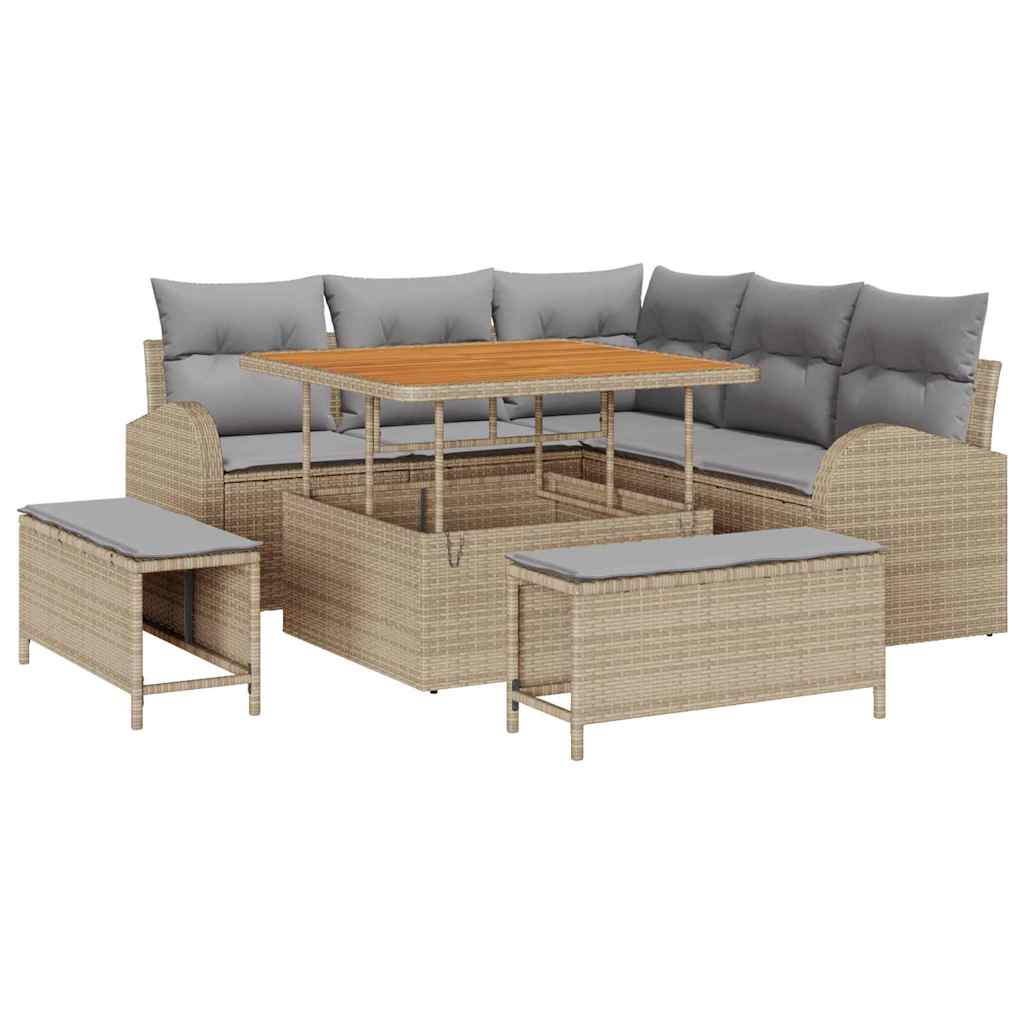 Havesofa Sæt med pude 8 pcs Beige polyrattan