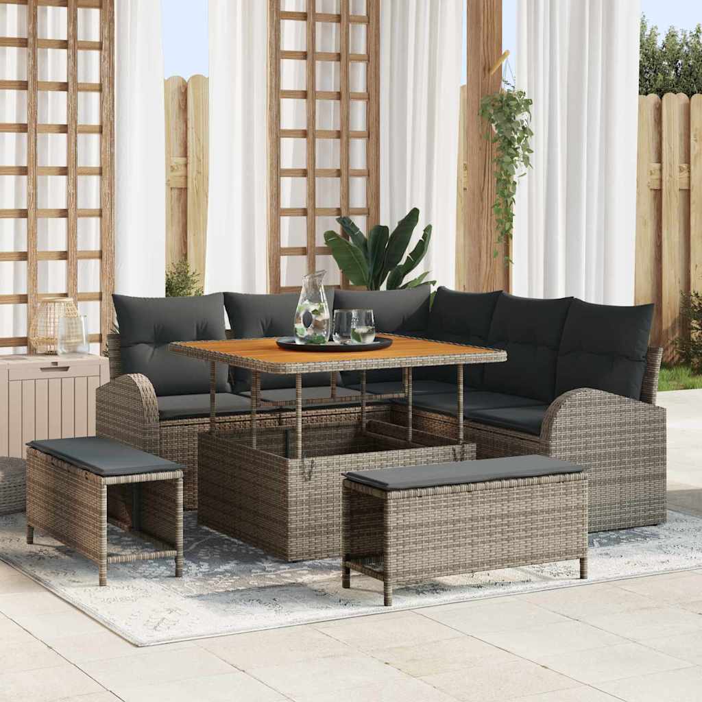 Havesofa Sæt med pude 8 pcs Grå polyrattan