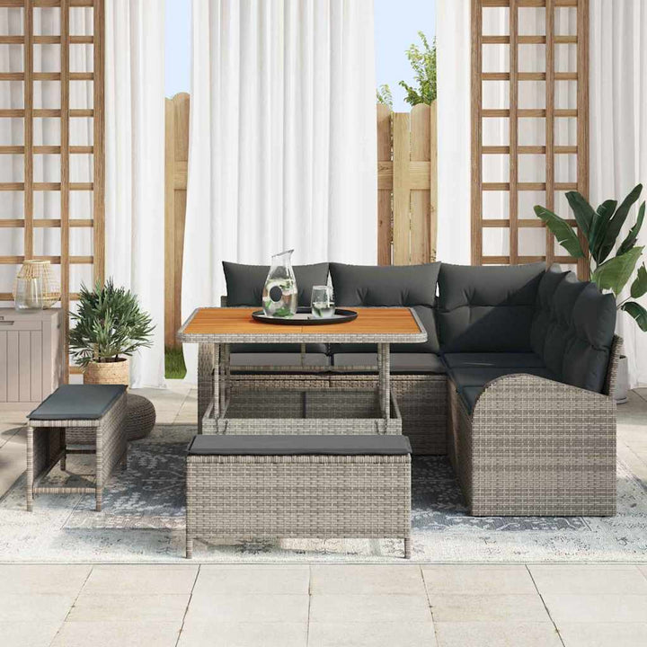 Havesofa Sæt med pude 8 pcs Grå polyrattan