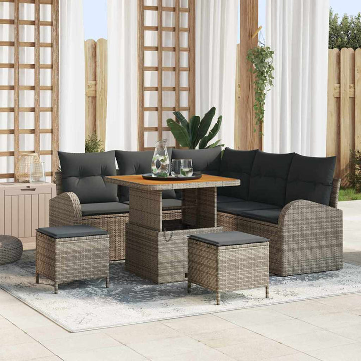 Havesofa Sæt med pude 8 pcs Grå polyrattan