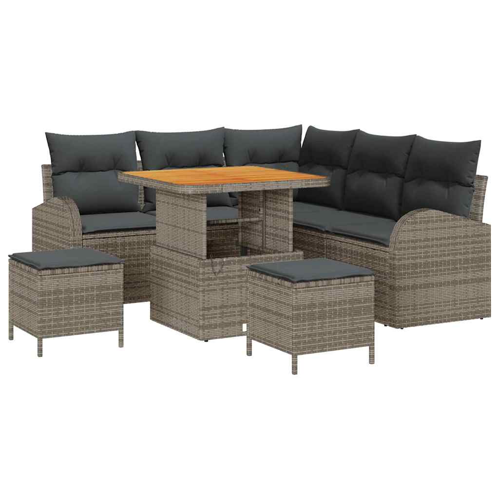 Havesofa Sæt med pude 8 pcs Grå polyrattan