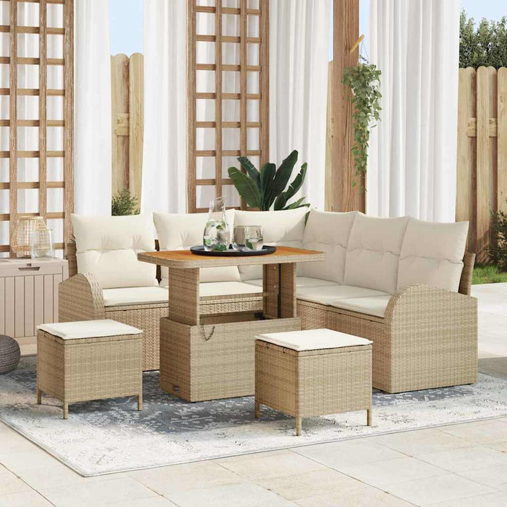 Havesofa Sæt med pude 8 pcs Beige polyrattan
