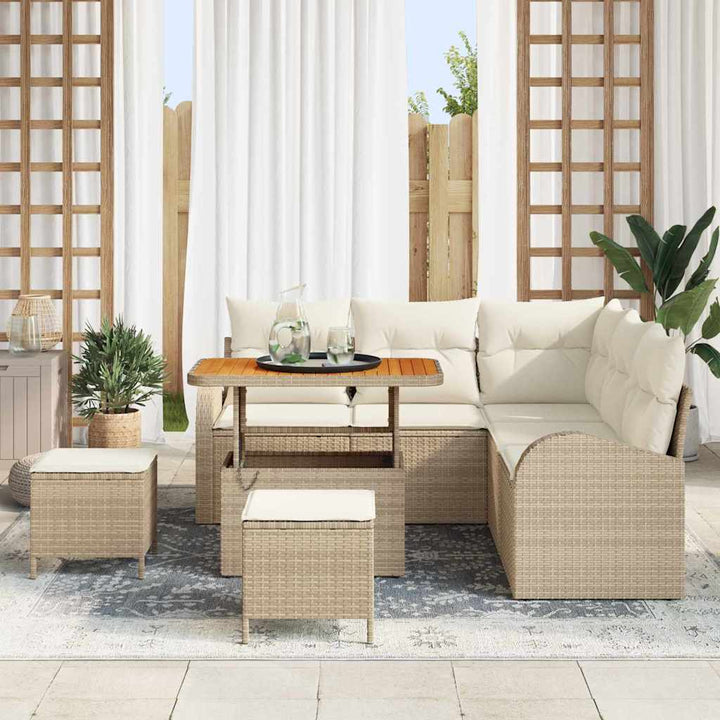 Havesofa Sæt med pude 8 pcs Beige polyrattan