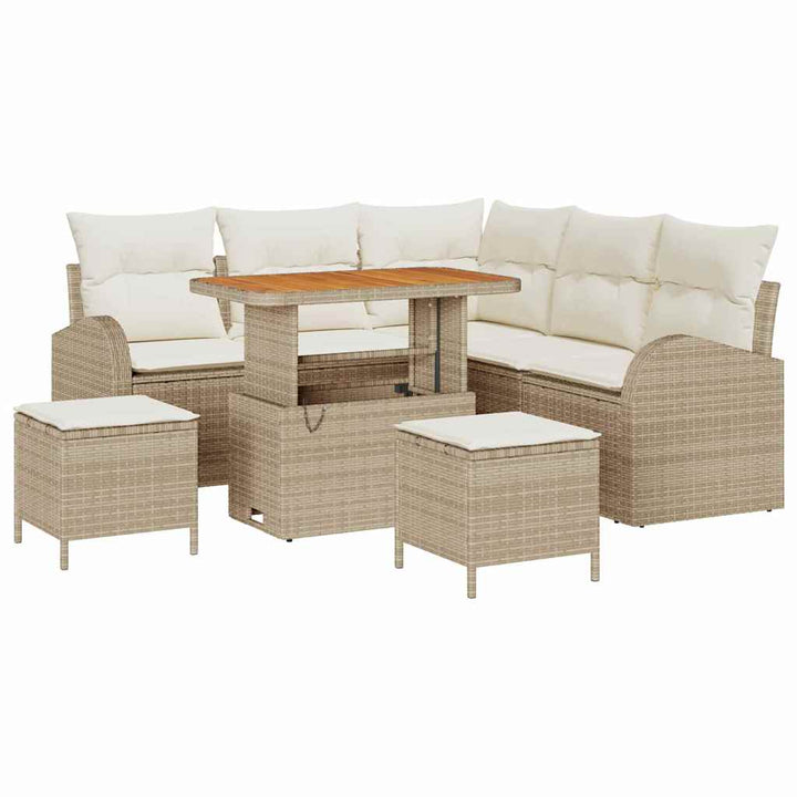 Havesofa Sæt med pude 8 pcs Beige polyrattan