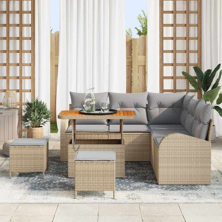 Havesofa Sæt med pude 8 pcs Beige polyrattan