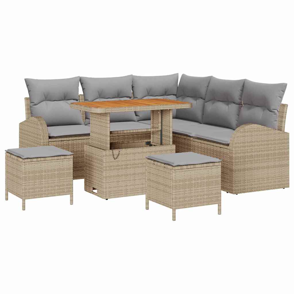 Havesofa Sæt med pude 8 pcs Beige polyrattan
