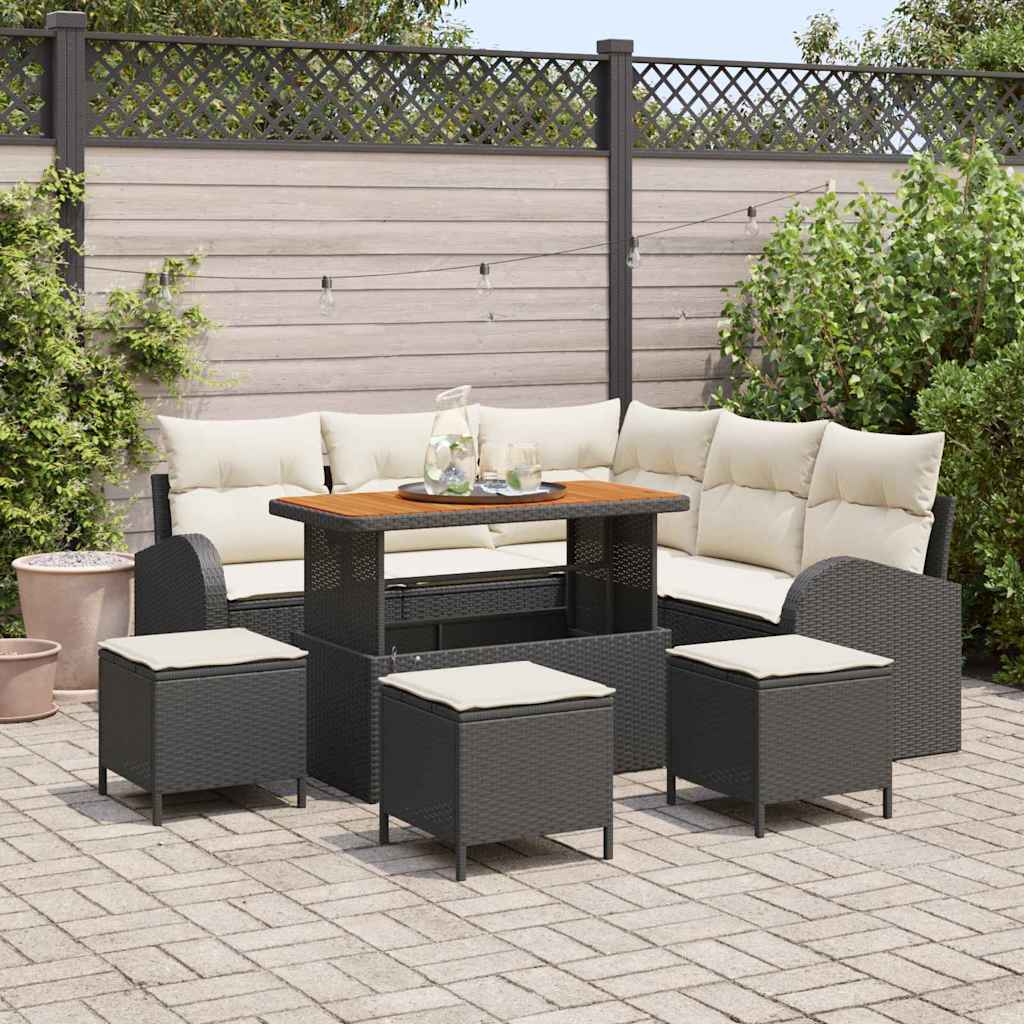 Havesofa Sæt 9 stk. Sort polyrattan