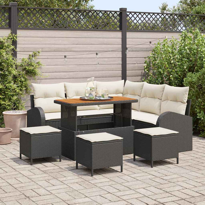 Havesofa Sæt 9 stk. Sort polyrattan