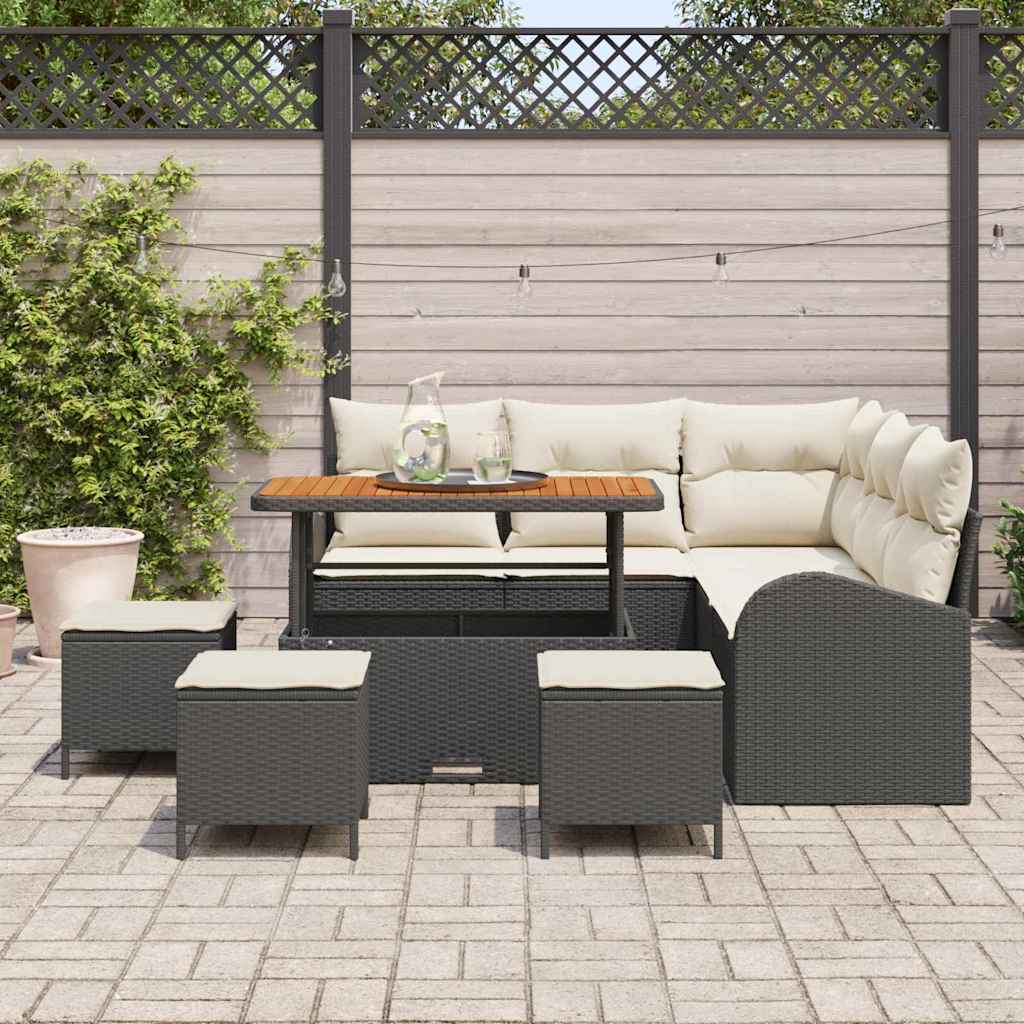 Havesofa Sæt 9 stk. Sort polyrattan