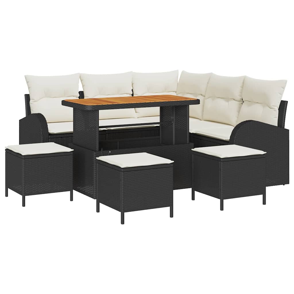 Havesofa Sæt 9 stk. Sort polyrattan