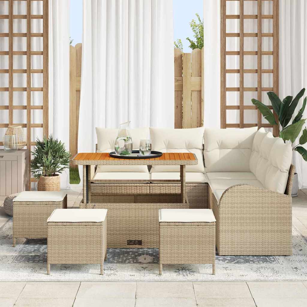 Havesofa Sæt med pude 9 pcs Beige polyrattan