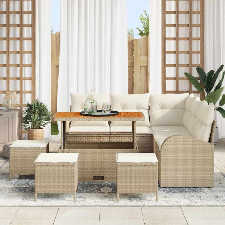 Havesofa Sæt med pude 9 pcs Beige polyrattan