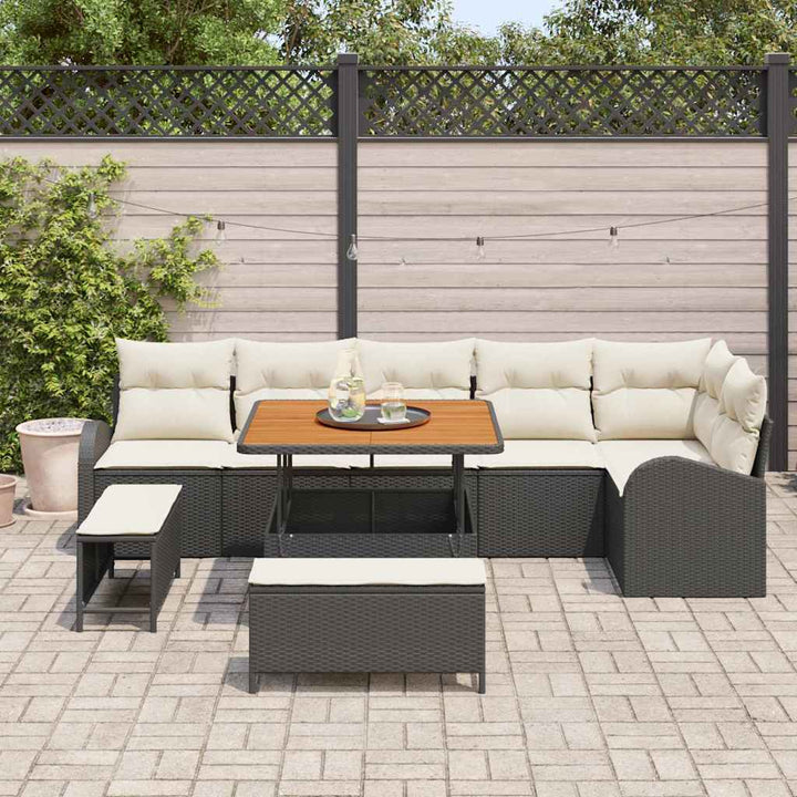 Havesofa Sæt med pude 9 pcs Sort polyrattan