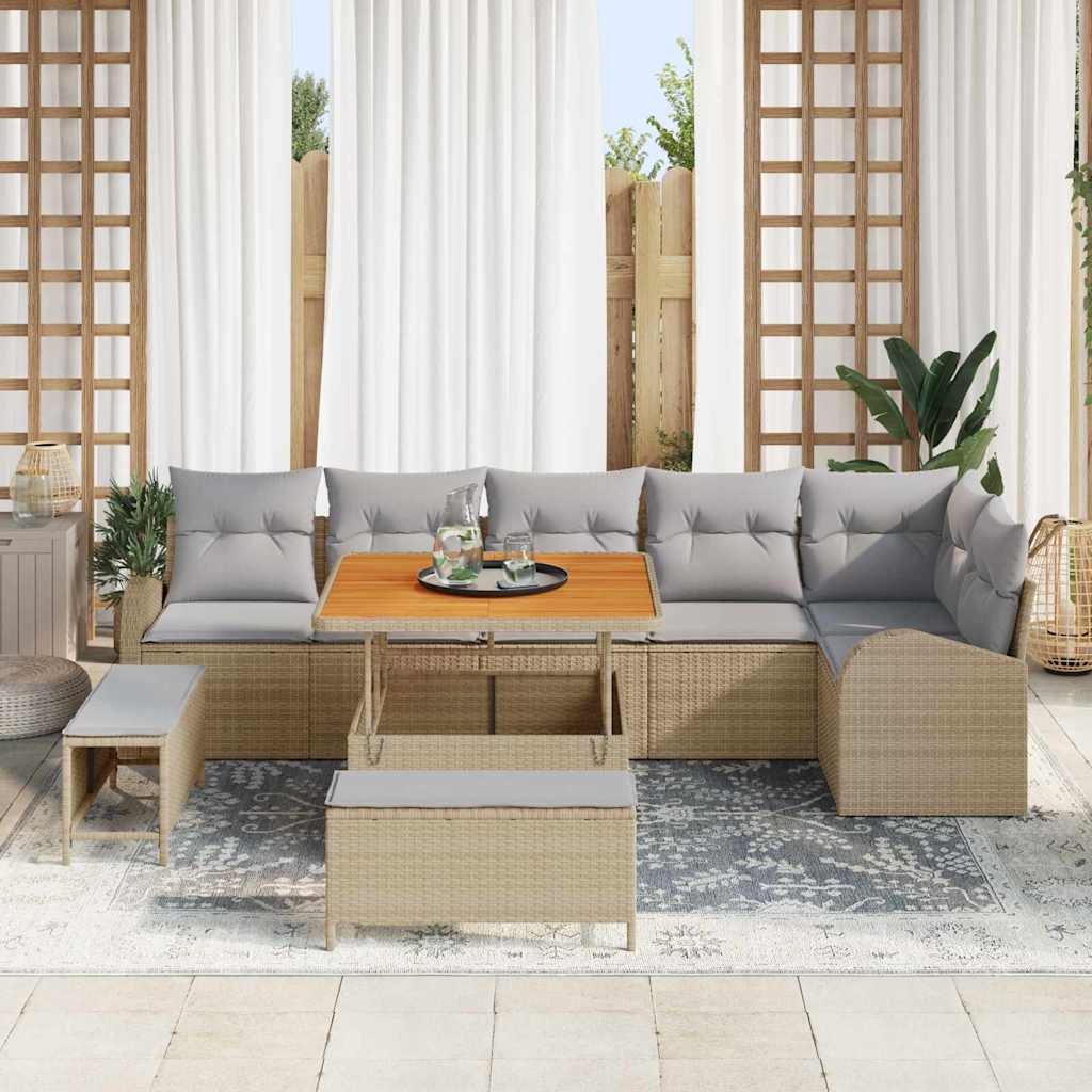 Havesofa Sæt med pude 9 pcs Beige polyrattan